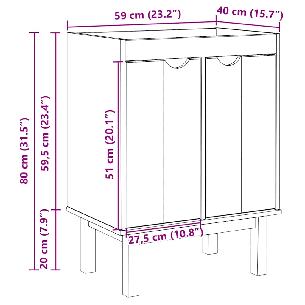 Underskab til håndvask otta 59x40x80 cm massivt fyrretræ - number 9.