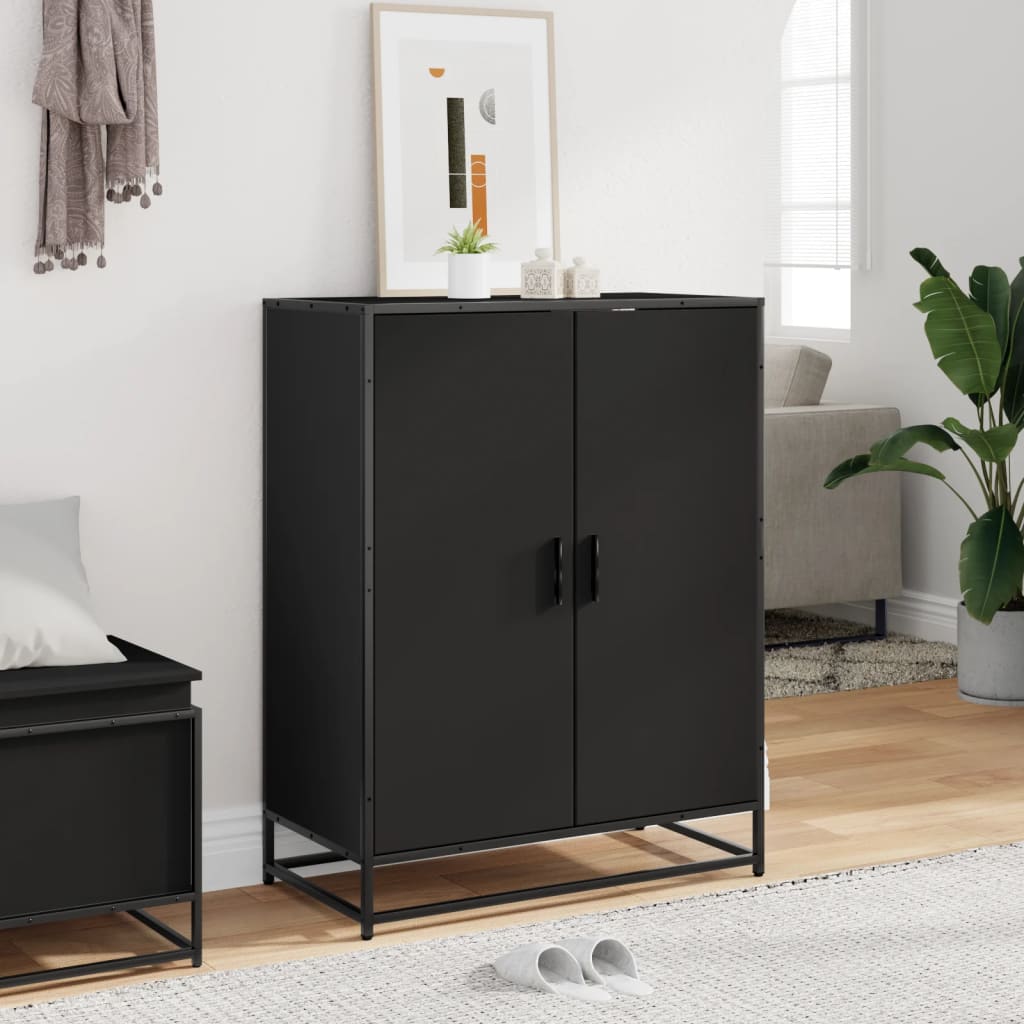 Shoe cabinet 75x38x97.5 cm engineered wood and metal - black, 1 - number 3.
