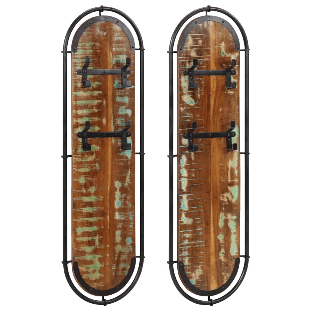 Væghængte knagerækker 2 stk. 4 knager massivt genbrugstræ - number 1.