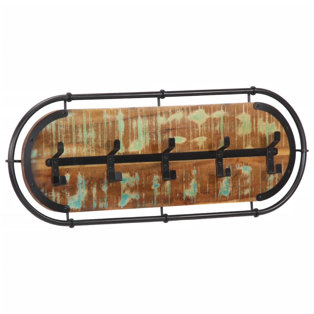 Portemanteau mural 5 crochets en bois massif recyclé - number 2.