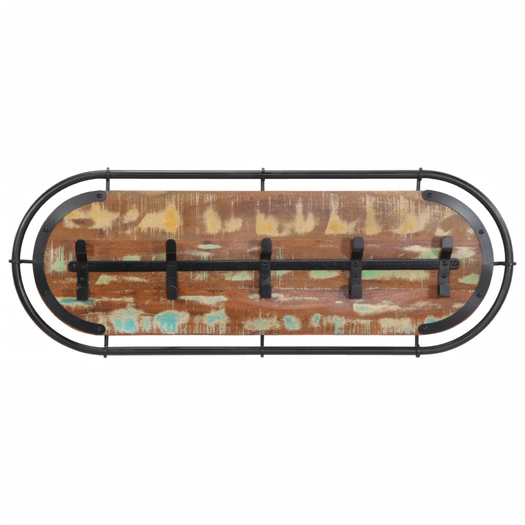 Portemanteau mural 5 crochets en bois massif recyclé - number 4.