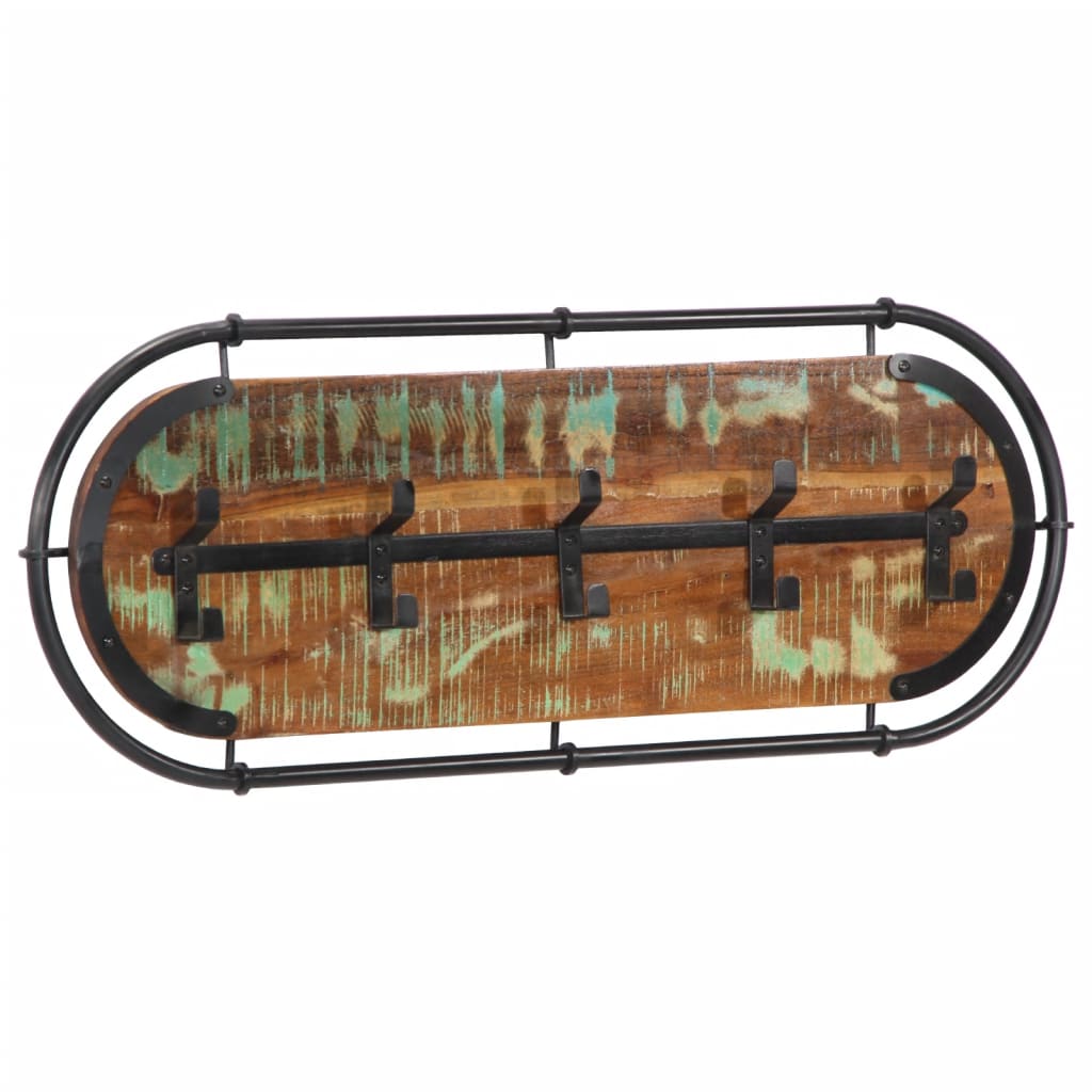 Portemanteau mural 5 crochets en bois massif recyclé - number 3.