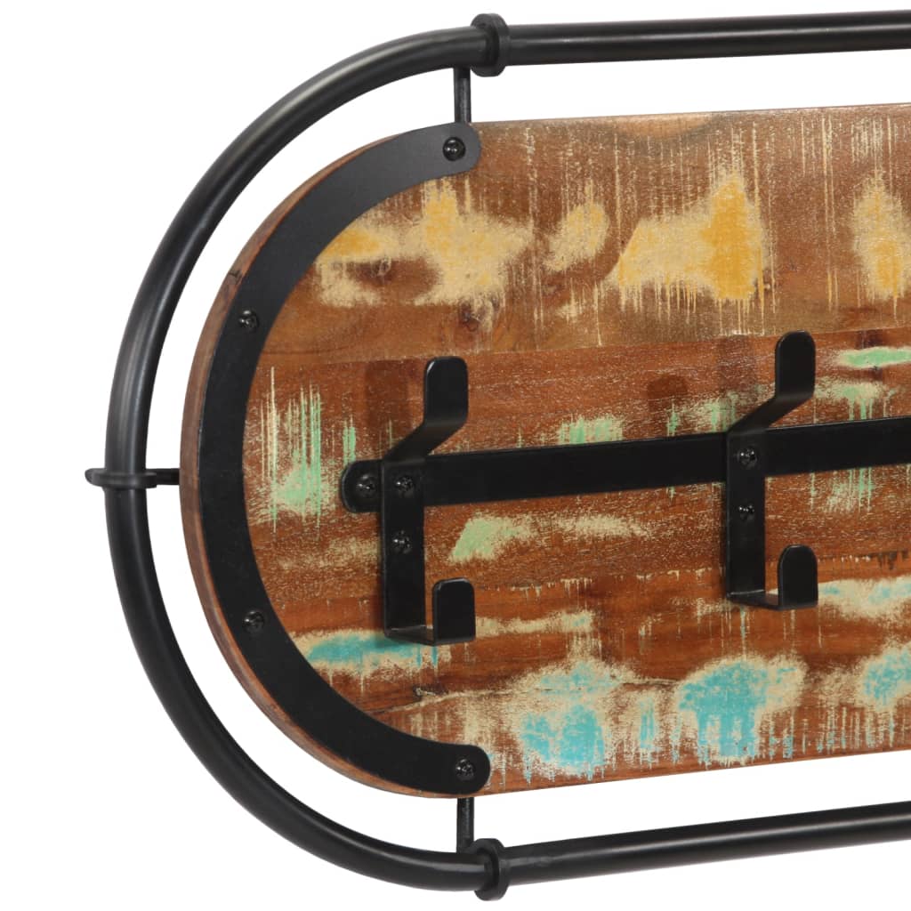 Portemanteau mural 5 crochets en bois massif recyclé - number 6.