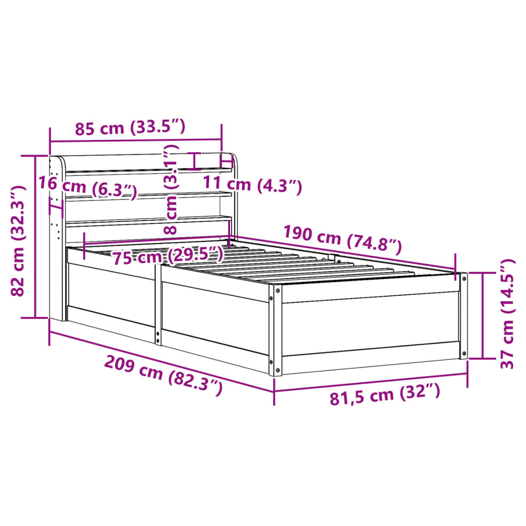 Cadre de lit avec tête de lit en pin massif - brun doré, 140 x 190 cm - number 12.