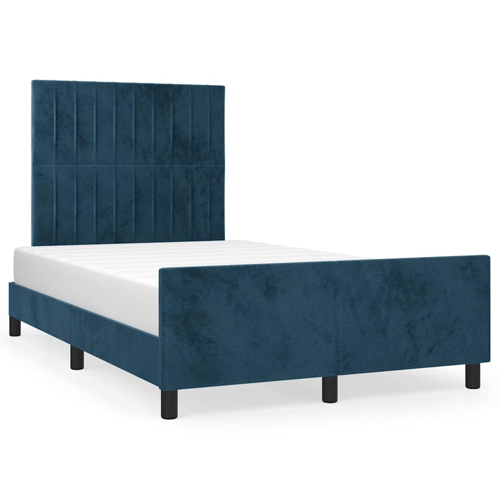 Bed frame without mattress velvet - dark blue, 120 x 190 cm, vertical stripes - number 2.