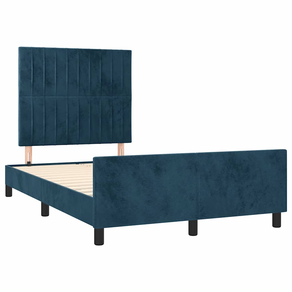 Bed frame without mattress velvet - dark blue, 120 x 190 cm, vertical stripes - number 3.
