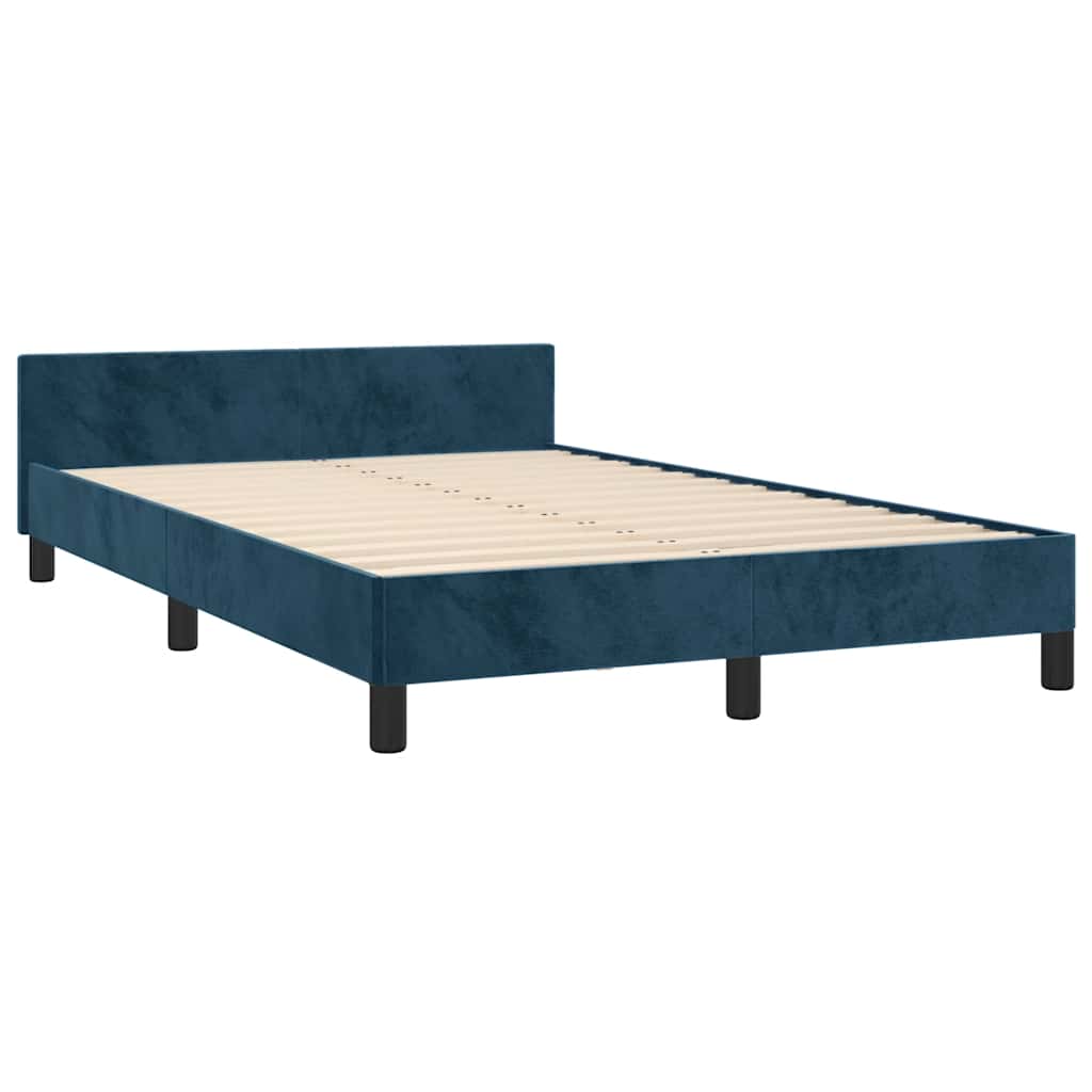 Bed frame without mattress velvet - dark blue, 120 x 190 cm, vertical stripes - number 5.
