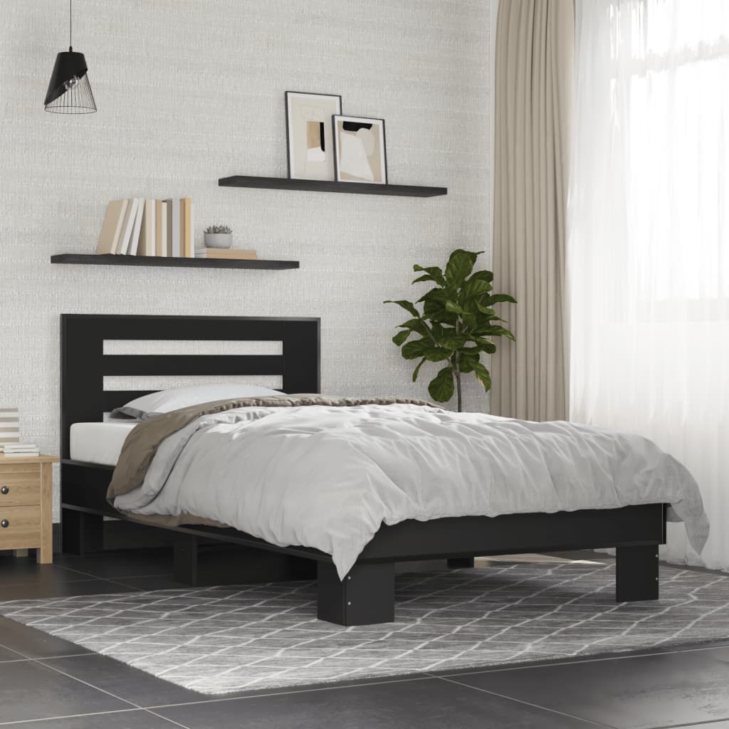 Bed frame engineered wood and metal - brown oak, 90 x 200 cm - number 1.