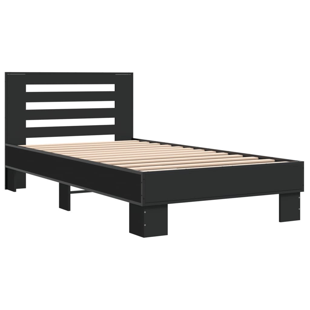 Bed frame engineered wood and metal - brown oak, 90 x 200 cm - number 3.