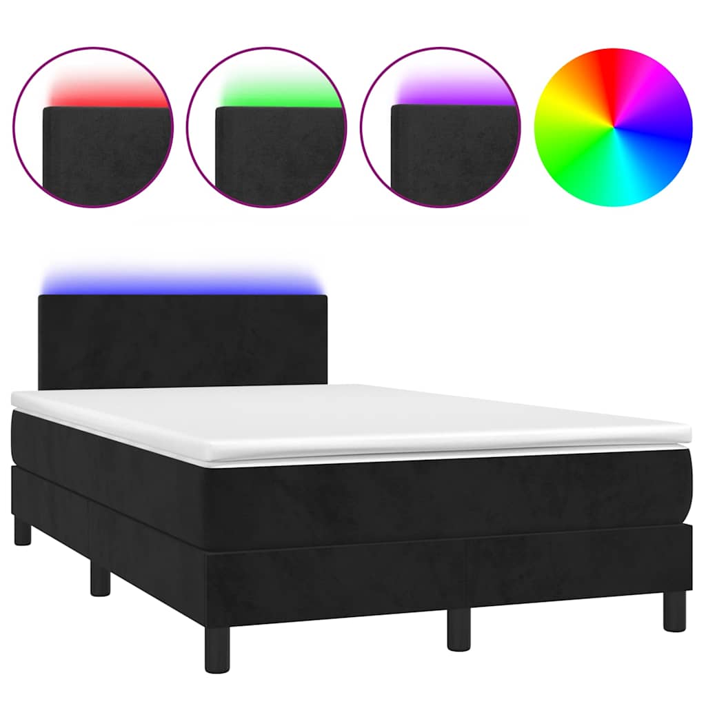 Continental bed with mattress and led light velor - black, 120 x 190 cm, with uniform pattern - number 2.