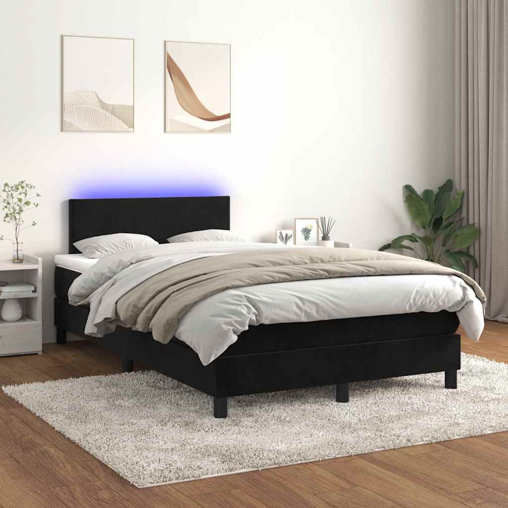 Continental bed with mattress and led light velor - black, 120 x 190 cm, with uniform pattern - number 5.