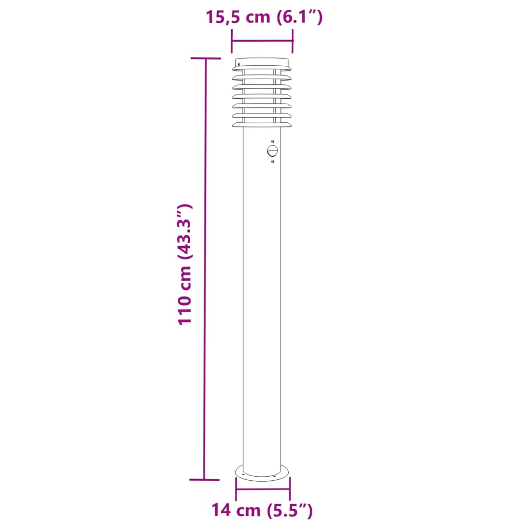 Lampe de support extérieur 110 cm en acier inoxydable - argent, 1, avec capteur, x -1 - number 7.