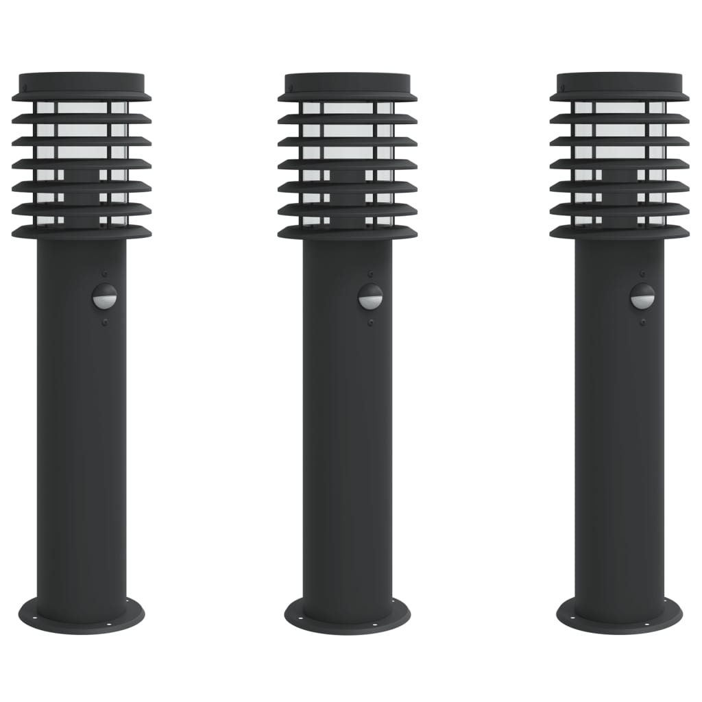 Lampadaires d'extérieur pcs. capteur 60 cm acier inoxydable - noir, 3, 1, avec capteur - number 2.