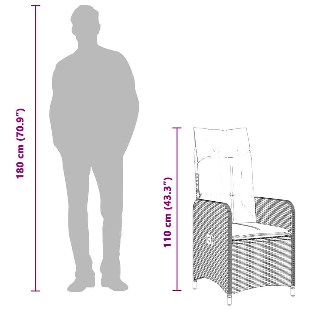 Vrtna bistro garnitura 9 komada s jastucima poliratan siva - 190 x 80 x 75 cm, bez stolice za noge, 8 - number 8.