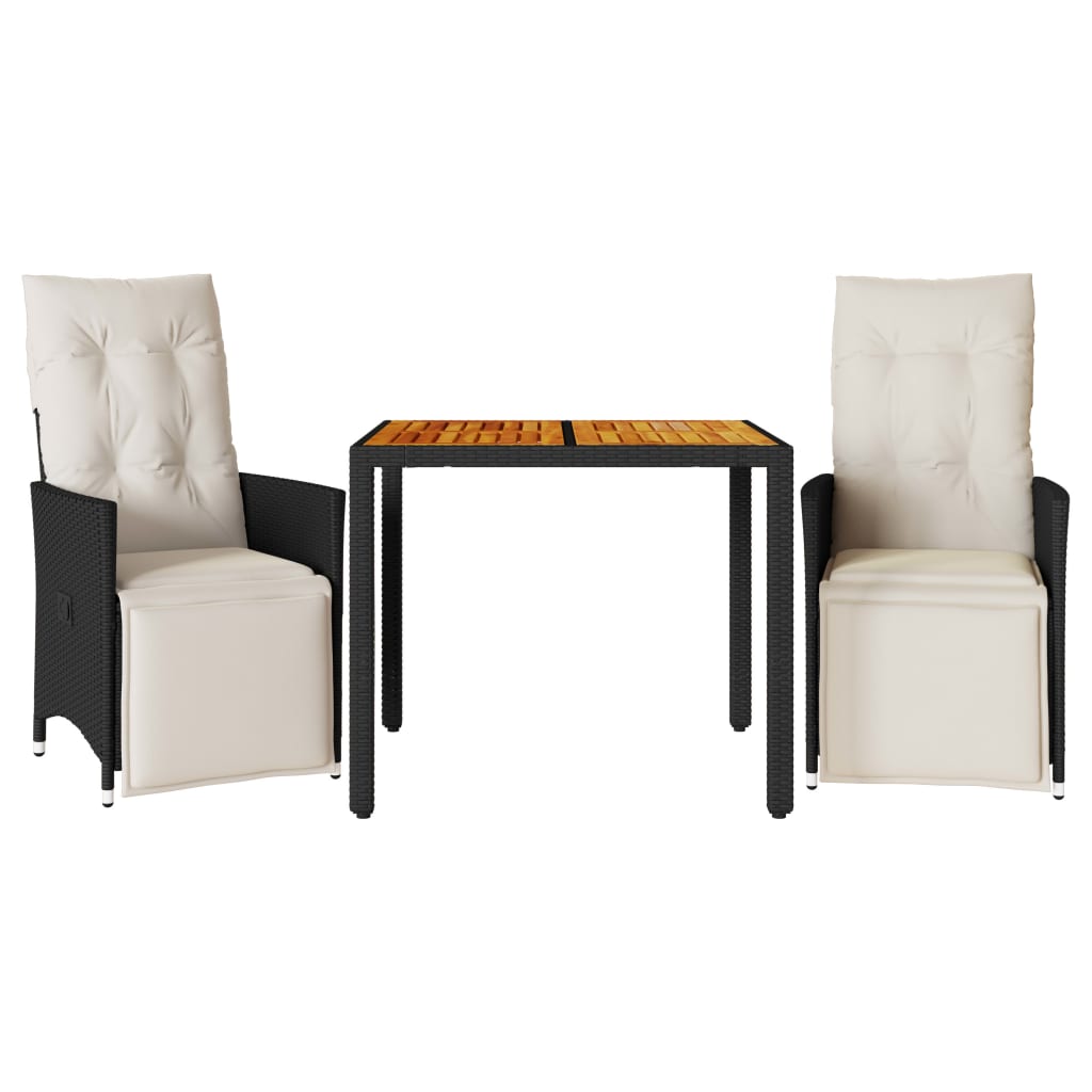 Bistro garnitura za vrt 3 dijela s jastucima od poliratana crna - number 2.