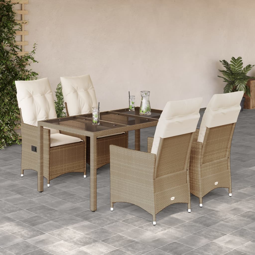 Spisebordsett for hagedelene med puter polyrattan beige - 190 x 90 x 75 cm, uten fot opp, 5 - number 1.