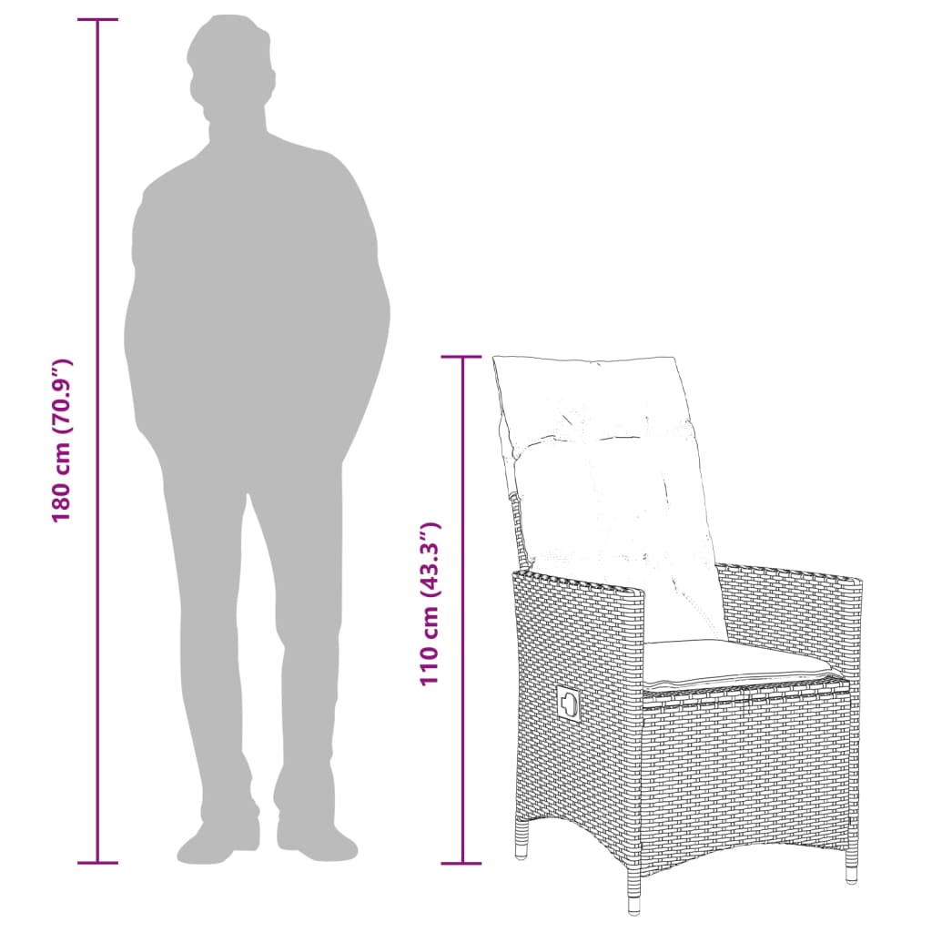 Spisebordssæt til haven 5 dele med hynder polyrattan beige - 190 x 90 x 75 cm, med fod nedad, 4 - number 10.