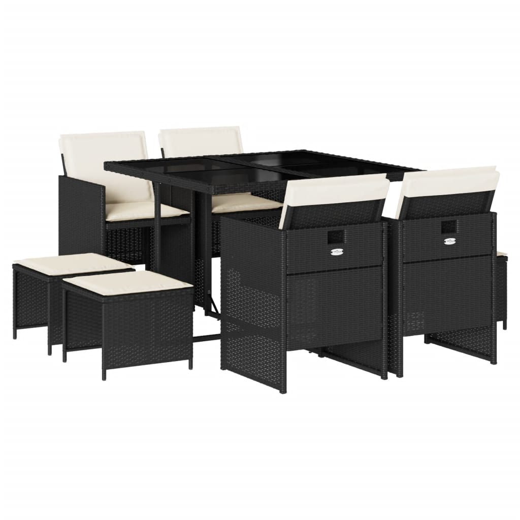 Spisebordsett for hagen 9 deler med puter polyrattan sort - number 2.