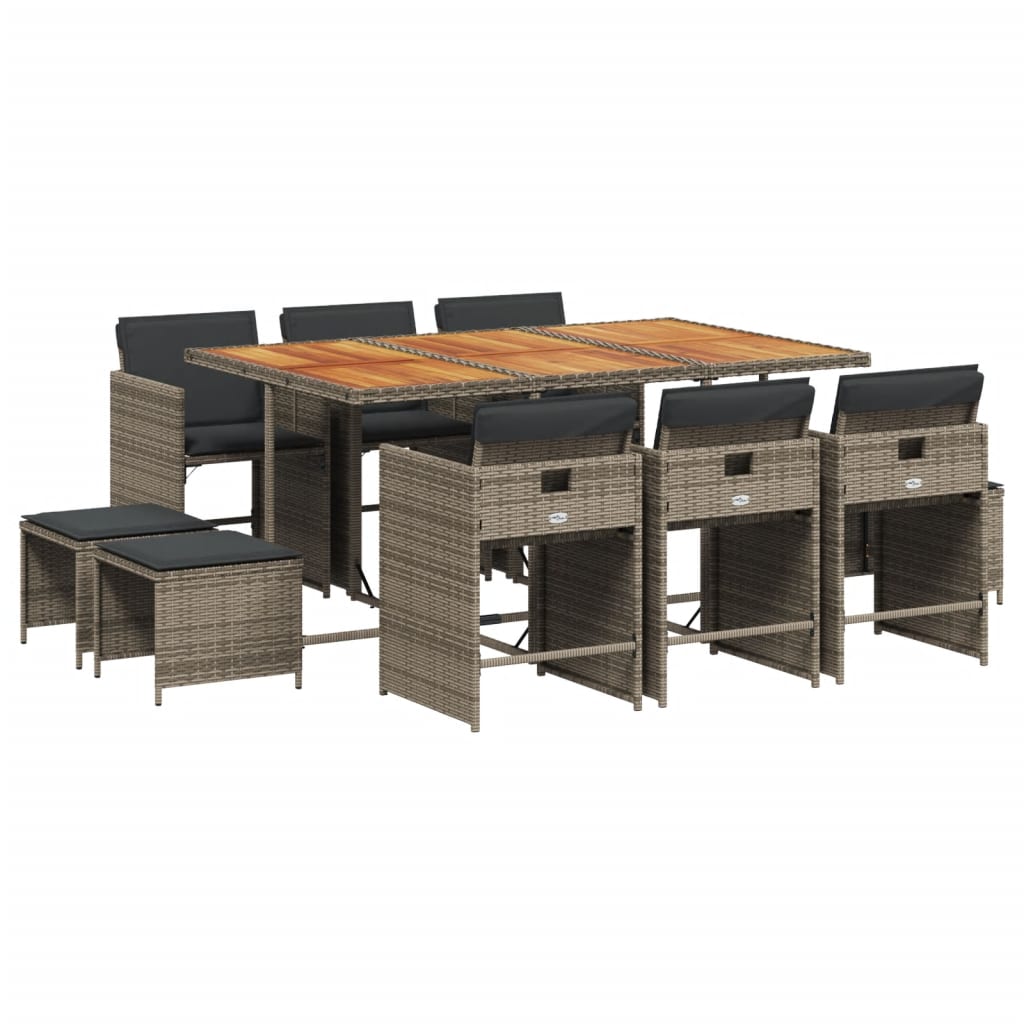 Lounge garnitura za vrt 11 dijelova s jastucima poliratan - siva, drvo, 16 - number 2.