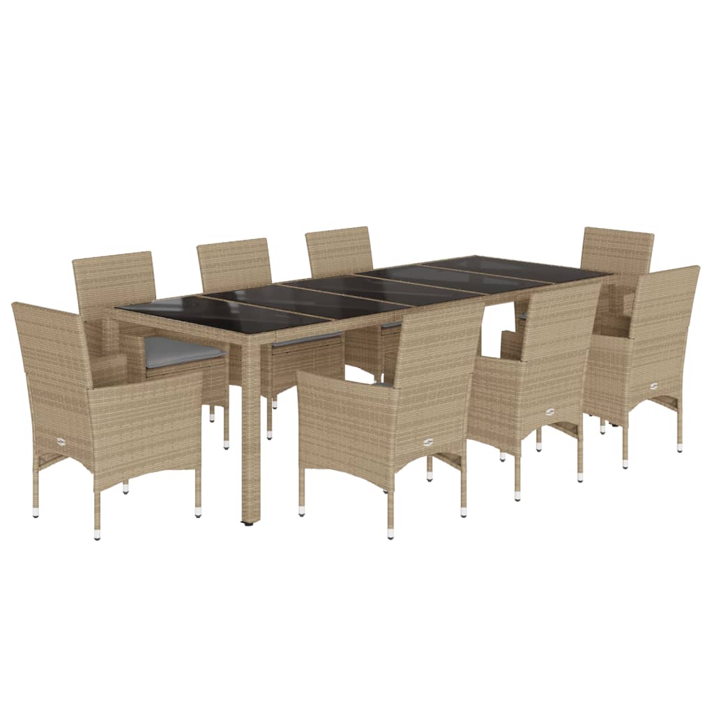 9-piece garden dining table set with cushions, polyrattan and glass - beige and grey, ooo 2, 8 - number 2.