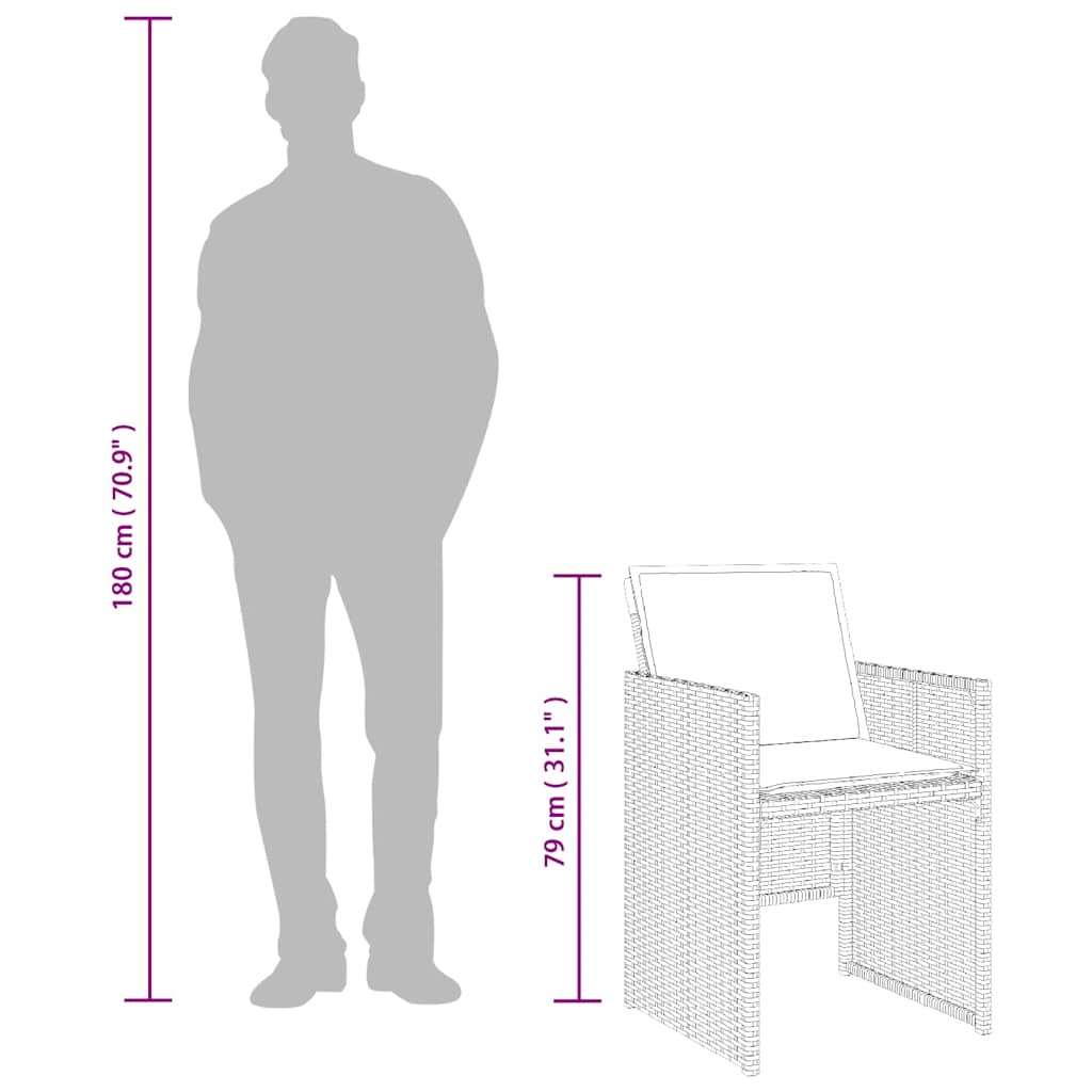 Blagovaonski stol set za vrt 9 dijelova s ​​jastucima polirattan - sivi, ooo 2, 8 - number 10.