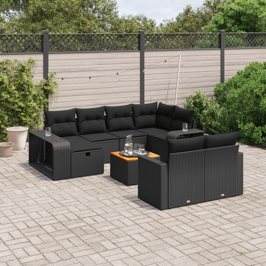 Sofa sett for hage 11 deler med puter polyrattan - svart, 1 - number 1.