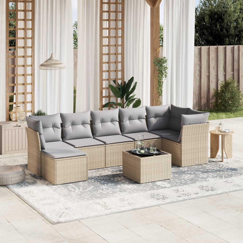 Hagesofa sett deler med puter polyrattan beige - beige og grå, uten oppbevaring, 7 - number 1.