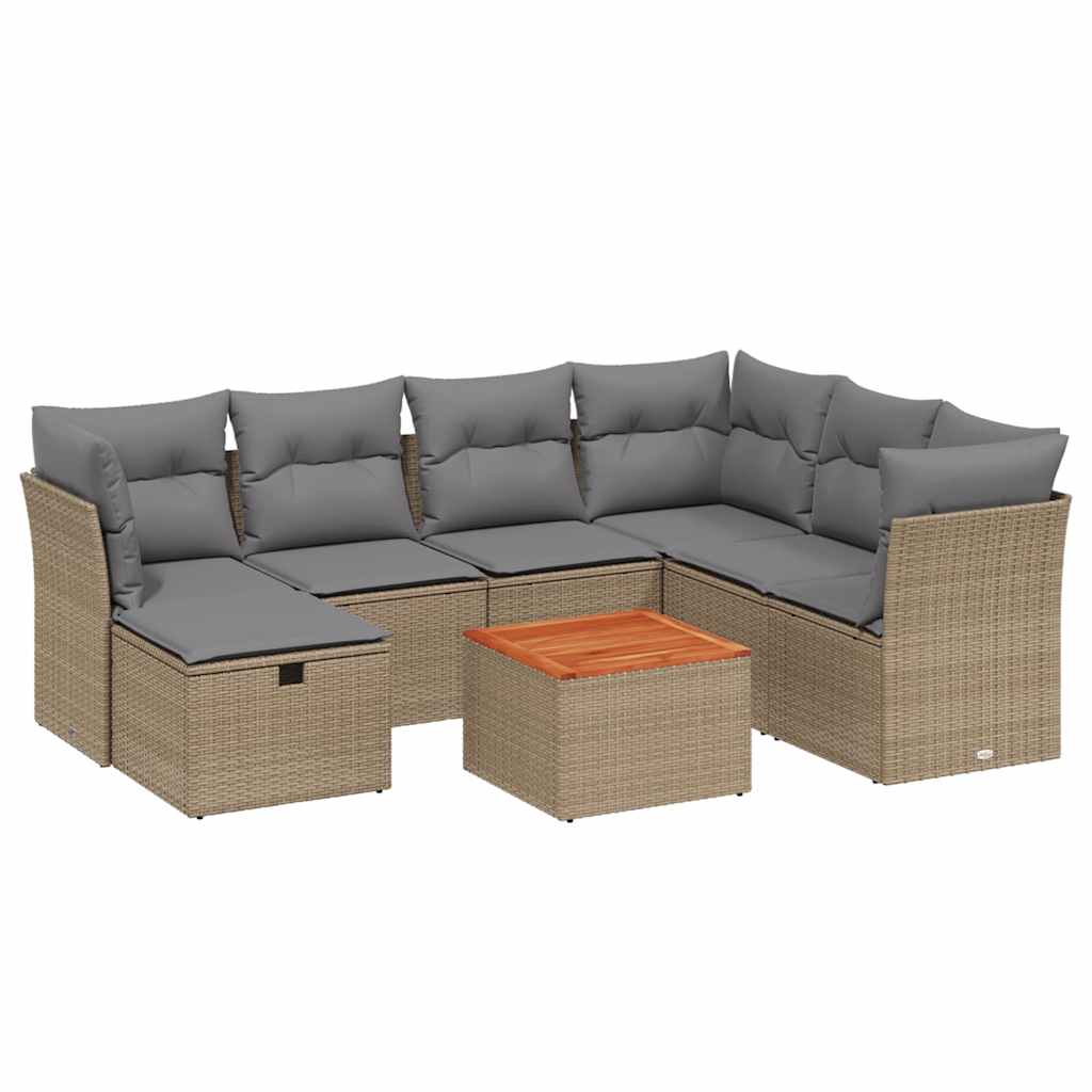 Hagesett sett 8 deler med puter polyrattan - blandet beige og lysegrå, 3x midtdel + 3x hjørneavdeling + fotrakk + bord, 1 - number 2.
