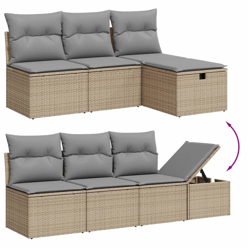 Hagesett sett 8 deler med puter polyrattan - blandet beige og lysegrå, 3x hjørnedeler + 3x midtdel + fotskammel + bord, 1 - number 3.