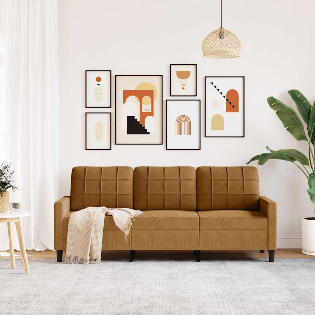 3-personers sofa fløjl - brun, 180 cm - number 3.