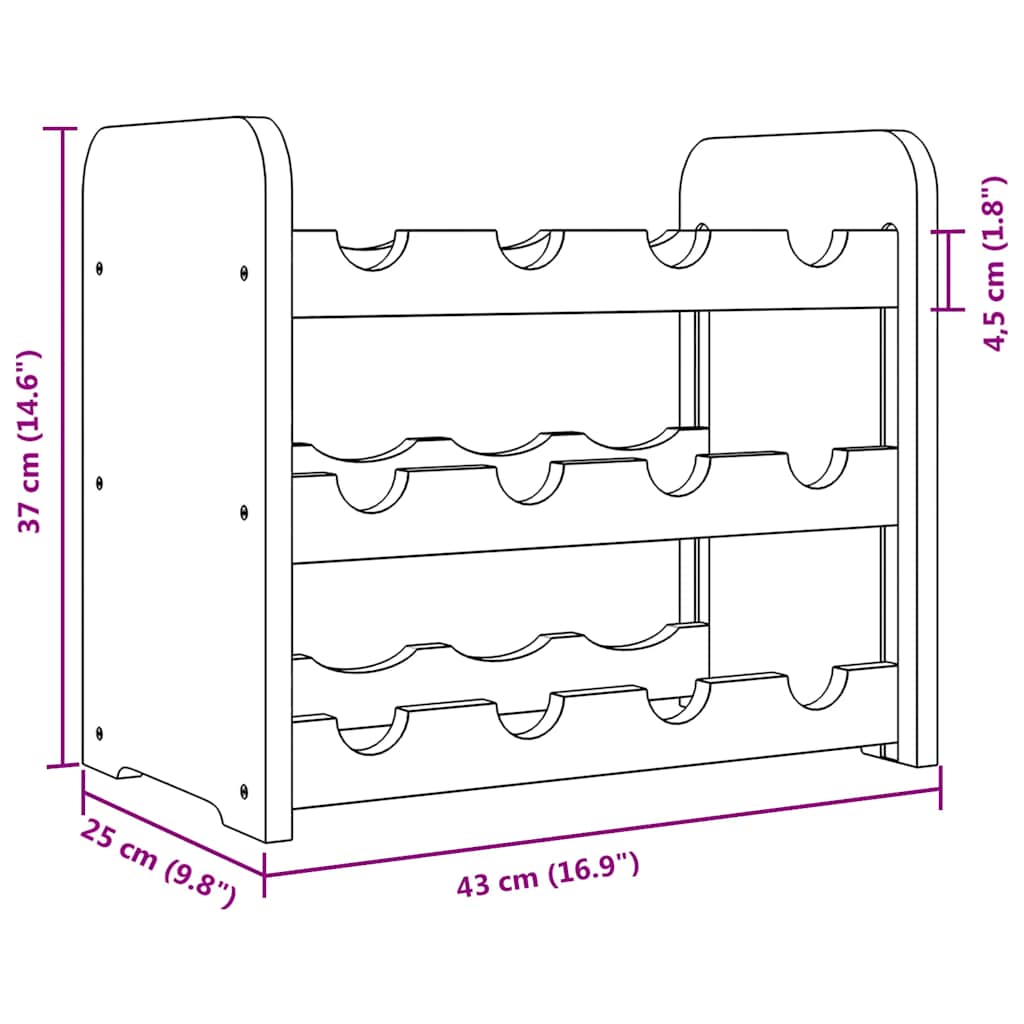 Vinreol 43x25x37 cm massivt fyrretræ - number 9.