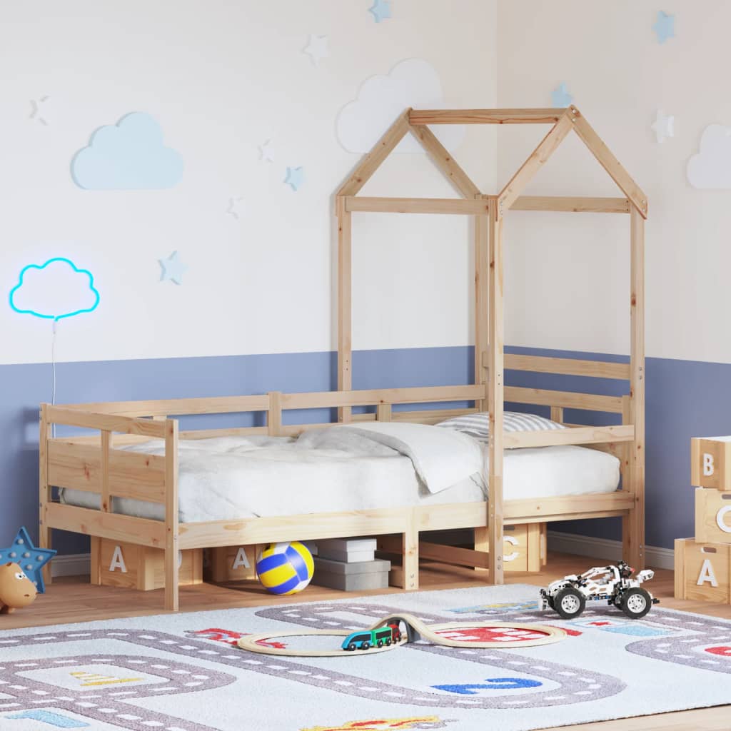 Daybed med tag massivt fyrretræ - naturfarvet, 90 x 200 cm - number 1.