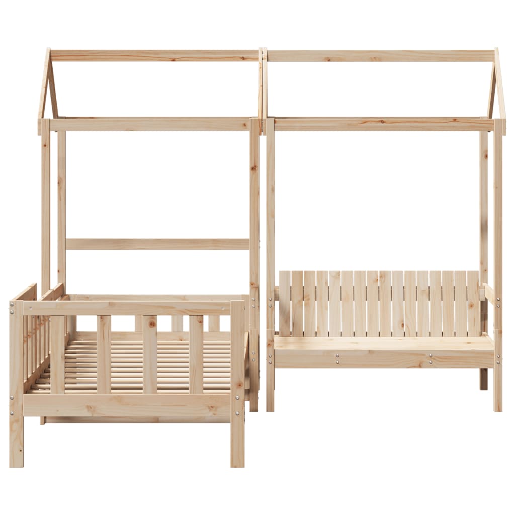 Łóżko domek z ławką sosna lita - kolor naturalny, 90 x 200 cm - number 4.