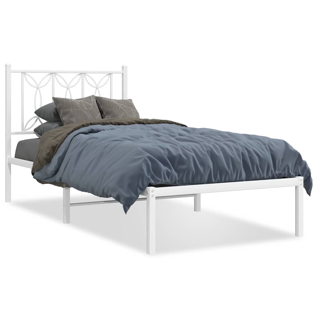 Bed frame with bedside vendor metal - white, 90 x 190 cm, with headboard - number 2.