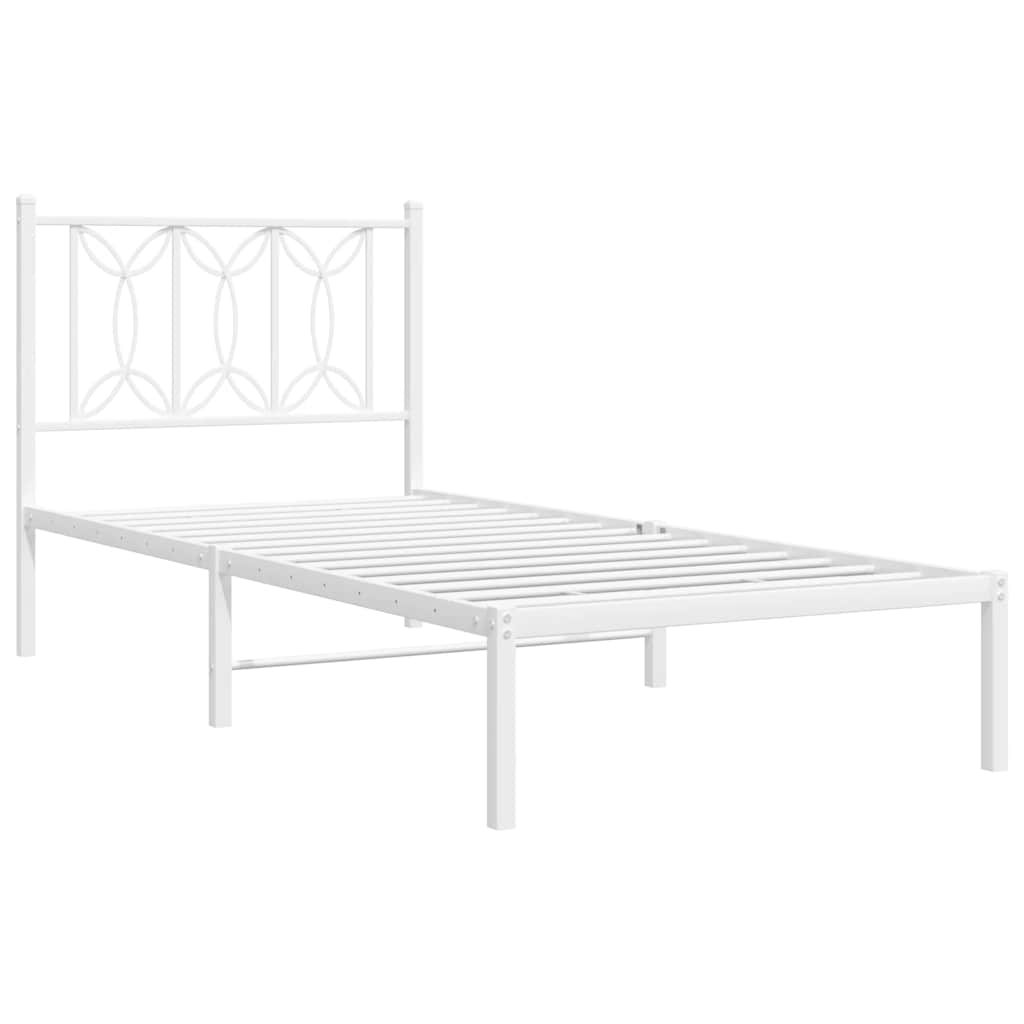 Bed frame with bedside vendor metal - white, 90 x 190 cm, with headboard - number 3.