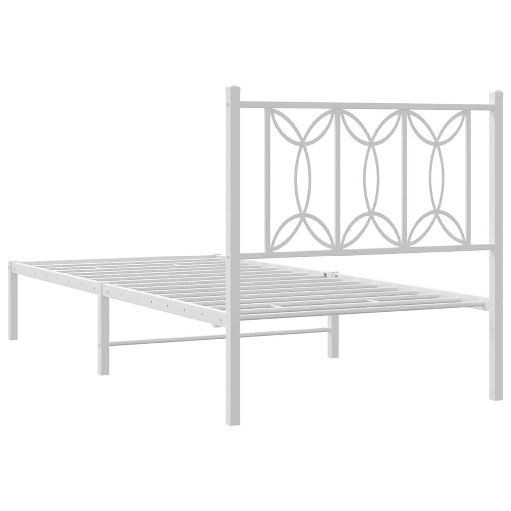 Bed frame with bedside vendor metal - white, 90 x 190 cm, with headboard - number 6.
