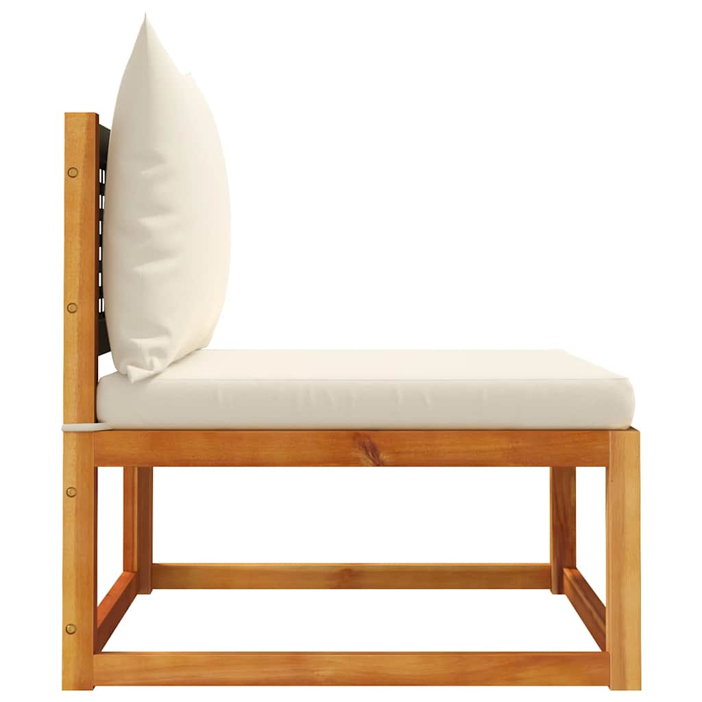 Moduł sofy z poduszkami bez podłokietników lite drewno akacjowe - czarny i kremowy, 1, sofa środkowa - number 5.