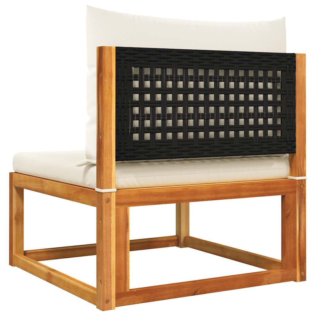 Moduł sofy z poduszkami bez podłokietników lite drewno akacjowe - czarny i kremowy, 1, sofa środkowa - number 6.