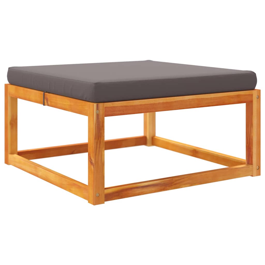 Garden stool with cushion 65x65x29 cm solid acacia tree - gray, 1, foot stool - number 2.