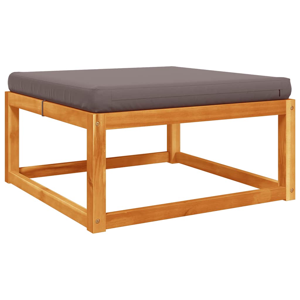 Garden stool with cushion 65x65x29 cm solid acacia tree - gray, 1, foot stool - number 6.