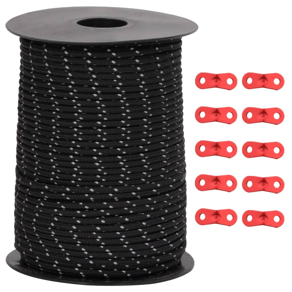 Svjetleći konop s kopčama za guranje 50 m - crni, 3 mm, 1 - number 2.