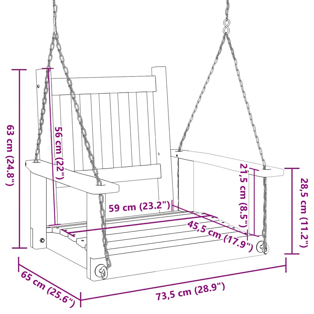 Stolica za ljuljanje s metalnim lancima puno drvo jele - crna, 73,5 x 65 x 63 cm, 1 - number 8.