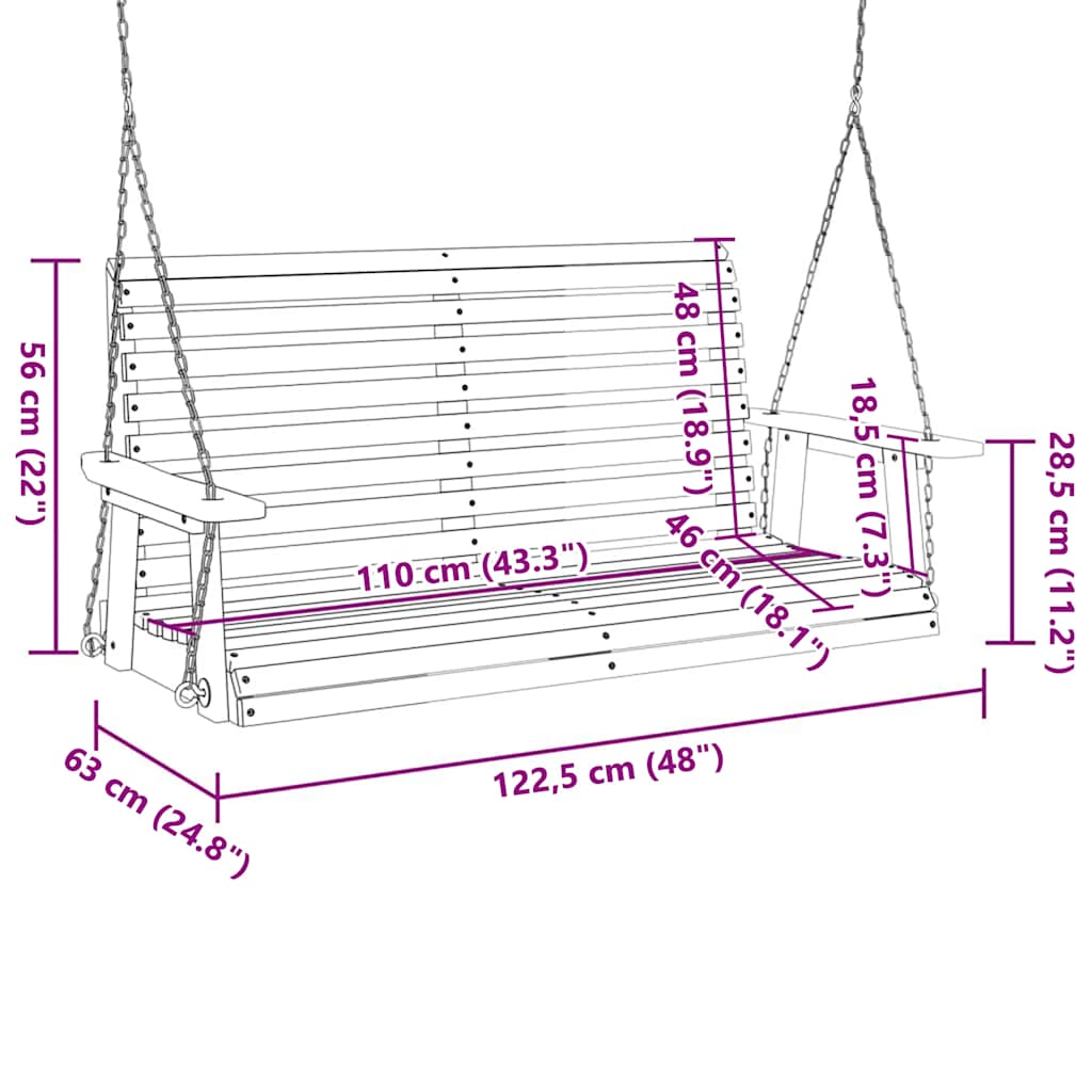 Klupa za ljuljanje s metalnim lancima masivno drvo smreke - smeđa, 122,5 x 63 x 56 cm, 1 - number 8.