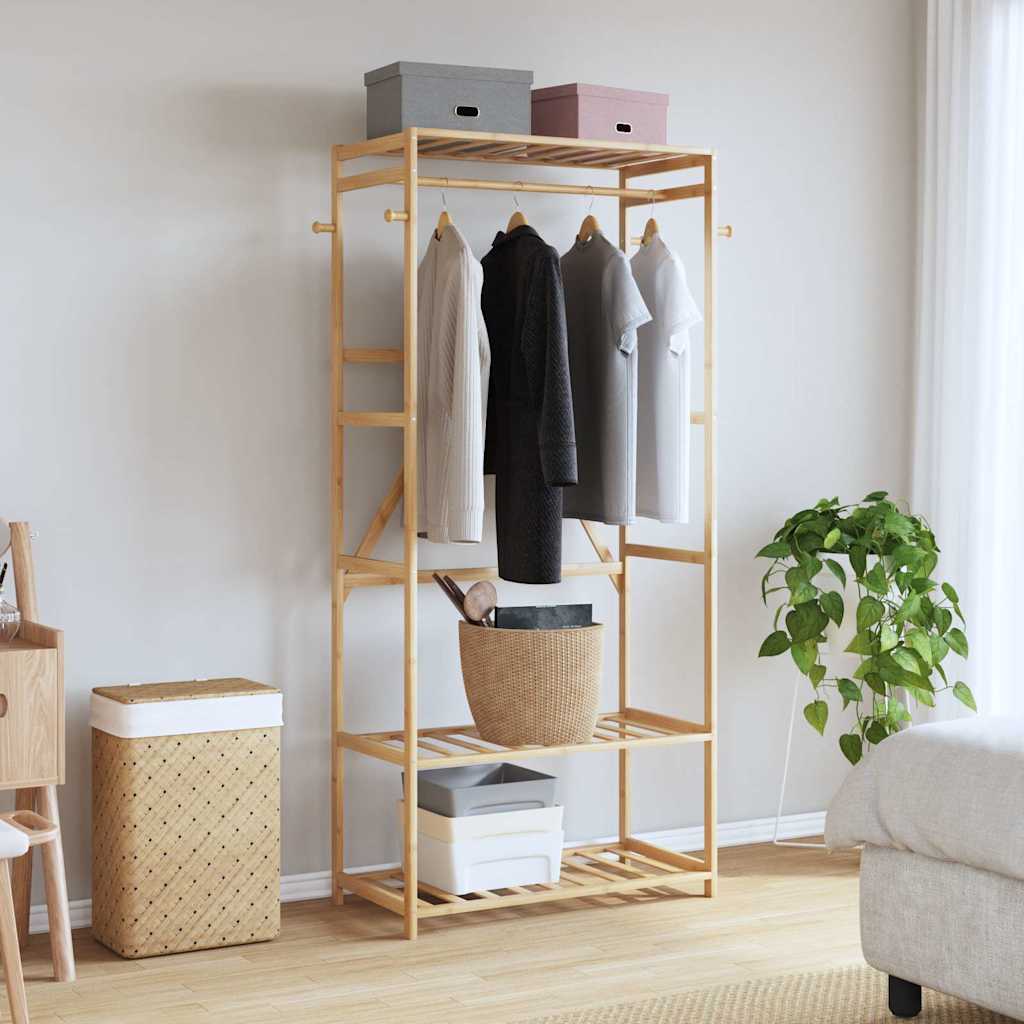 Clothes rack with shelves 80x40x175 cm bamboo - 80 cm, 1, without wheels - number 2.