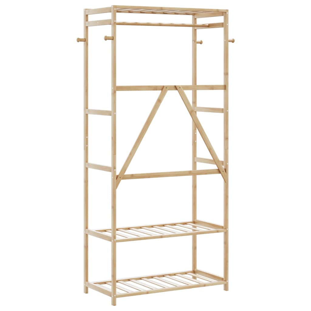 Clothes rack with shelves 80x40x175 cm bamboo - 80 cm, 1, without wheels - number 5.