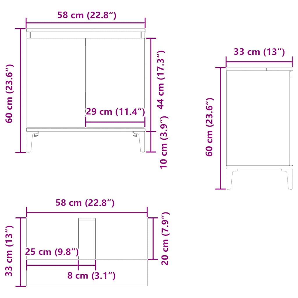 Underskab til håndvask 58x33x60 cm konstrueret træ sonoma-eg - number 10.