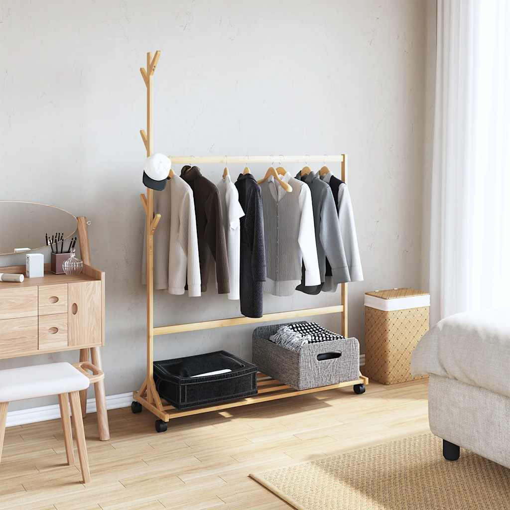 Stalak za odjeću s kukama i kotačima 100x35x157 cm bambus - number 2.