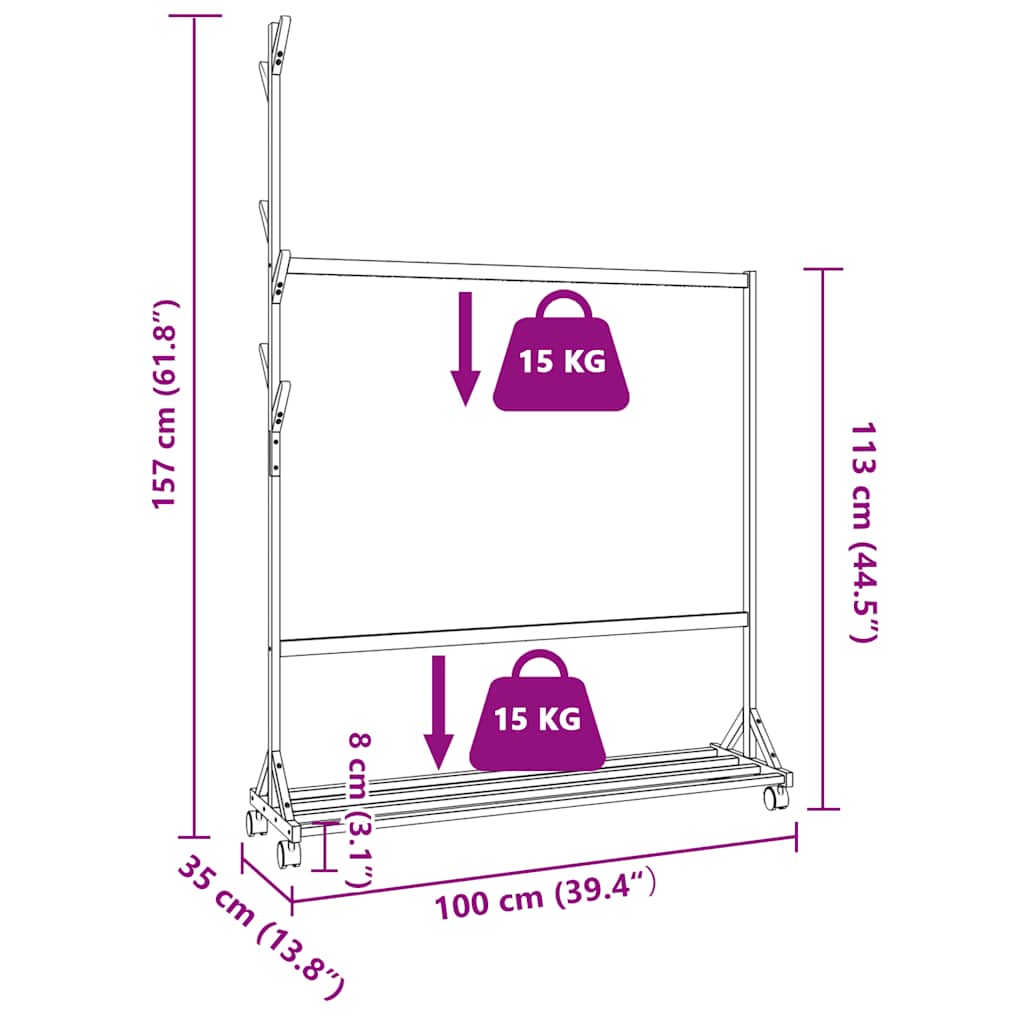 Stalak za odjeću s kukama i kotačima 100x35x157 cm bambus - number 9.