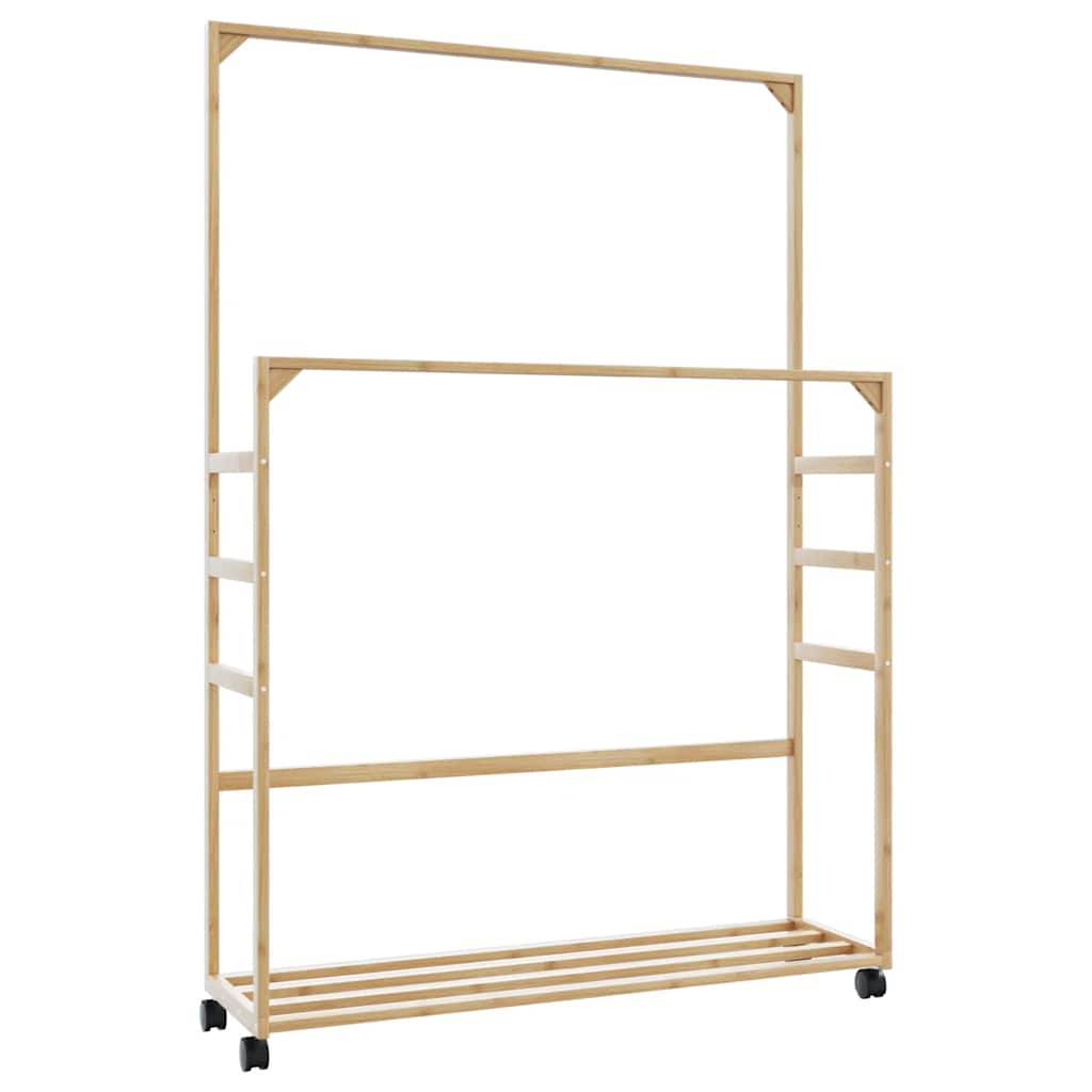 Clothes rack with shelves and wheels 90x35x155 cm bamboo - number 1.