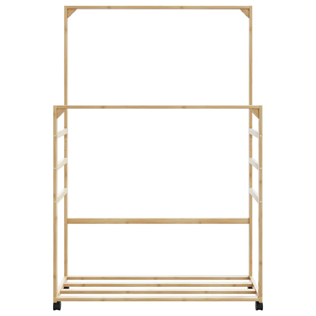 Clothes rack with shelves and wheels 90x35x155 cm bamboo - number 4.